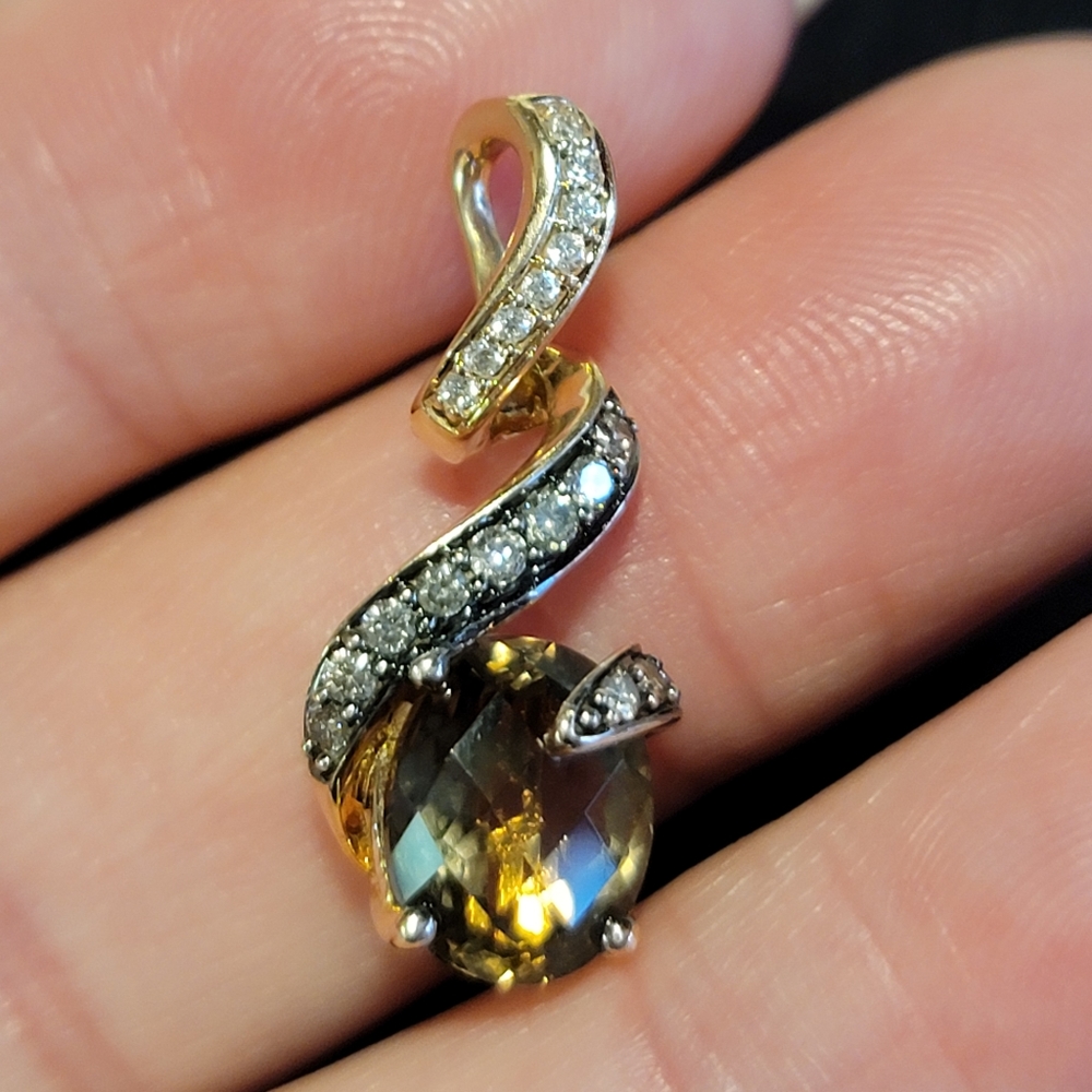 LeVian chocolate quartz and diamond pendant 14k strawberry gold